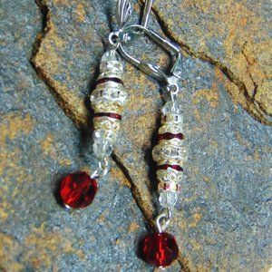 Siam Red Swarovski Crystal Earrings Handmade Silver Rhinestone BeadRage
